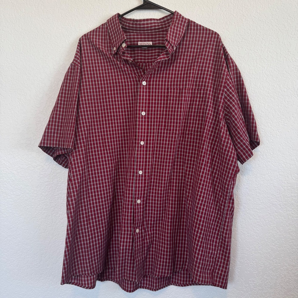 Merona Button Down Shirt Mens XXL Red White Plaid Short Sleeve Cotton Blend